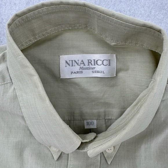 Nina Ricci Button Down Shirt Mens Large 100 Paris Seoul Green Long Sleeve VTG - Picture 3 of 10